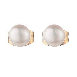 Seashell Color Natural Pearl Earrings, Ball Stud Earrings for Women, Golden, Seashell Color, 5mm, Pin: 0.6mm