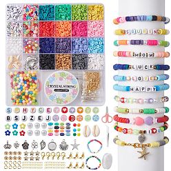 Mixed Color DIY Bracelet Necklace Making Kit, Including Polymer Clay & Acrylic & Natural Shell & Plastic Beds, Alloy Pendants, Flower & Imitation Pearl & Leaf & Crown & Heart, Scissors, Mixed Color