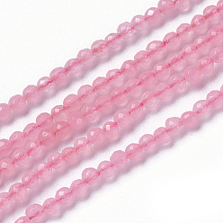 Pink Natural Jade Beads Strands, Faceted, Round, Pink, 3~3.5x2.5~3mm, Hole: 0.3mm, about 114~141pcs/strand, 15.1~16.4 inch(38.4~41.8cm)