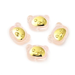 Pink Spray Painted Transparent Glass Beads, with Golden Brass Findings, Bear, Pink, 10x15x5.5mm, Hole: 1.2mm