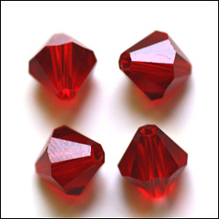 Темно-Красный Имитация Австрийские кристаллические шарики, класс AAA, граненые, двухконусные, темно-красный, 4x4 мм, отверстие : 0.7~0.9 мм