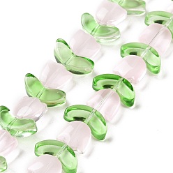 Rose Brumeux Chapelets de perles en verre transparentes  , tulipe, rose brumeuse, 6.5~9x9~14x4~5.5mm, Trou: 1mm, Environ 29 pcs/chapelet, 15.71'' (39.9 cm)