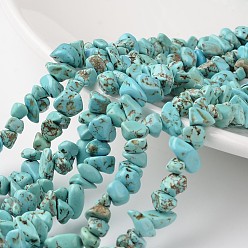 Turquoise Synthétique Pépites turquoise synthétique brins de perles, teints et chauffée, 4~6x8~12x2~4mm, Trou: 1mm, environ 34.6 pouce