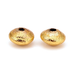 Golden Brass Spacer Beads, Long-Lasting Plated, Textured, Flat Round, Golden, 7x4.5mm, Hole: 1.4mm