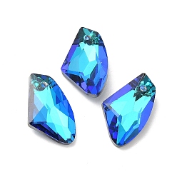 Royal Blue Electroplated Glass Pendants, Back Plated, Faceted, Polygon, Royal Blue, 19x11x5mm, Hole: 1.2mm
