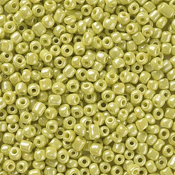 Jaune Perles de rocaille en verre, couleurs opaques lustered, ronde, jaune, 4mm, trou: 1.5 mm, environ 4500 pièces / livre