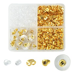 Golden 430Pcs 5 Style Iron & Plastic Ear Nuts, Friction Ear Nuts & Clutch Earring Backs & Bullet Ear Nuts, Golden, 3~11x3~6.5mm, Hole: 0.5~1mm