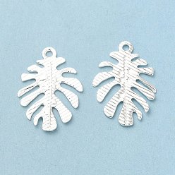 925 Sterling Silver Plated Brass Filigree Pendants, Cadmium Free & Lead Free, Monstera Leaf Charm, 925 Sterling Silver Plated, 19x14x0.5mm, Hole: 1.4mm