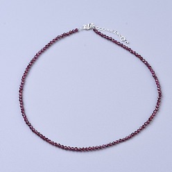 Garnet Natural Garnet Beaded Necklaces, with Brass Lobster Claw Clasps, Faceted Round Beads, 16.5 inch~16.7 inch(42~42.5cm)x2mm
