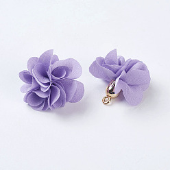 Lilas Décorations de pendentif en tissu, avec les accessoires acryliques, fleur, lilas, 25~30x28~35mm, Trou: 2mm