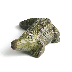 Унакит Естественные декорированные дисплеи, фигурка из энергетического камня Рейки, крокодил, 51x37x17.5 мм