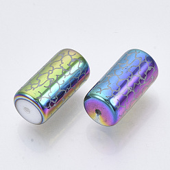 Colorful Electroplate Glass Beads, Column with Vine Pattern, Colorful, 20x10mm, Hole: 1.2mm, about 50pcs/bag