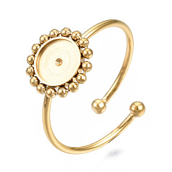 Oro 304 engastes de cabujón de anillo de dedo de puño abierto de acero inoxidable, plano y redondo, dorado, tamaño de EE. UU. 8 (18.1 mm), Bandeja: 6 mm