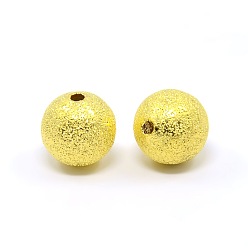 Golden Brass Textured Beads, Nickel Free, Round, Golden Color, Size: about 12mm in diameter, hole: 1.8mm