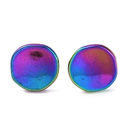 Rainbow Color Ионное покрытие (ip) 304 плоские круглые серьги из нержавеющей стали для женщин, Радуга цветов, 12x12.5 мм