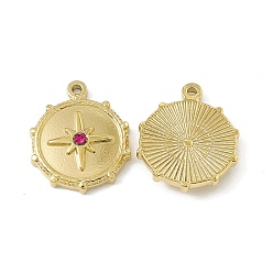Real 18K Gold Plated Vacuum Plating 201 Stainless Steel Pendants, Rose Rhinestone Flat Round with Star Charms, Real 18K Gold Plated, 19.5x16.5x3.5mm, Hole: 1.4mm