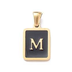 Letter M 304 подвески из нержавеющей стали, с эмалью, реальный 18 k позолоченный, прямоугольник с подвеской в виде буквы, Буква М, 17.5x12x1.5 мм, отверстие : 5x3 мм