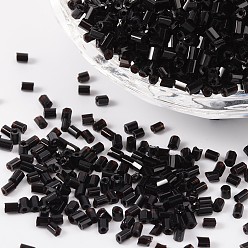 Black Glass Bugle Beads, Opaque Colours, Black, 2~3x2mm, Hole: 1mm, about 450g/bag, 20000pcs/bag