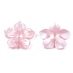 Pink Opaque Acrylic Beads, Flower, Pink, 29.5x28.5x6.5mm, Hole: 1.6mm