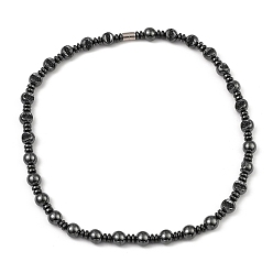Non-magnetic Hematite Round & Dise Synthetic Non-Magnetic Hematite Beaded Necklaces for Women Men, with Alloy Magnetic Clasp, 20.39 inch(51.8cm)