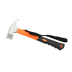 Orange 45 # marteau de camping en acier au carbone robuste avec extracteur de piquet de tente, avec poignée en plastique et tpr et sangle de maintien, orange, 32x11 cm