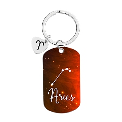 Aries Twelve Constellations Metal Keychains, Oval Rectangle, Aries, 8cm