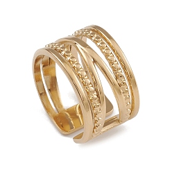 Chapado en Oro Real de 14K Chapado de iones (ip) 304 anillos de puños abiertos entrecruzados de acero inoxidable para mujer, real 14 k chapado en oro, diámetro interior: 16.8 mm