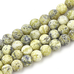 Turquoise Jaune Brins de perles turquoise jaune naturel (jaspe), givré, ronde, 10mm, Trou: 1.2mm, Environ 37~40 pcs/chapelet, 14.9~15.1 pouce (38~38.5 cm)