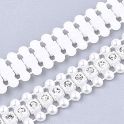 Creamy White ABS Plastic Imitation Pearl Beaded Trim Garland Strand, Great for Door Curtain, Wedding Decoration DIY Material, with Rhinestone, Creamy White, 13.5x3.5mm, 10yards/roll