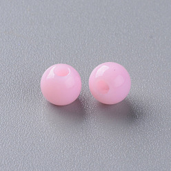 Rose Nacré Perles acryliques opaques, ronde, perle rose, 6x5mm, Trou: 1.8mm, environ4400 pcs / 500 g