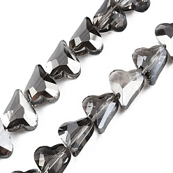 Gris Electroplate transparentes cuentas de vidrio hebras, facetados, corazón, gris, 12x10x5 mm, agujero: 1 mm, sobre 60 unidades / cadena, 24.41 pulgada (62 cm)