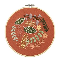 Leaf Embroidery Kit, DIY Cross Stitch Kit, with Embroidery Hoops, Needle & Cloth with Leaf Pattern, Colored Thread, Instruction, Leaf Pattern, 21.4x21x0.03cm, 1color/line, 10color