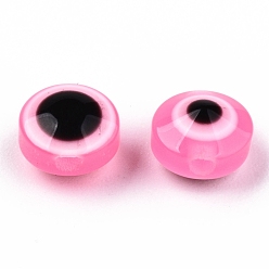 Flamingo Resin Beads, Flat Round, Evil Eye, Flamingo, 6x4mm, Hole: 1.5mm