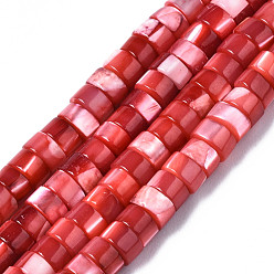 Crimson Natural Trochus Shell Beads Strands, Dyed, Flat Round/Disc, Heishi Beads, Crimson, 4x2mm, Hole: 0.8mm, about 154~160pcs/strand, 14.96~15.75 inch(38~40cm)