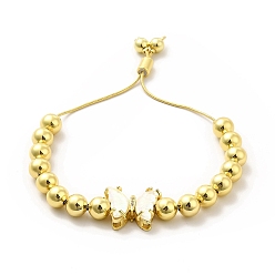 Clair Bracelets coulissants à perles rondes en laiton plaqué en rack pour femmes, bracelets réglables papillon en verre plaqué longue durée, sans nickel et sans plomb, réel 18 k plaqué or, clair, diamètre intérieur: 1-1/2~2-7/8 pouces (3.7 cm ~ 7.2 cm)