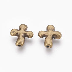 Bronze Antique Perles en alliage, croix, sans plomb & sans nickel & sans cadmium , bronze antique, 14x12.5x4mm, Trou: 2mm