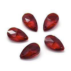 Red Faceted Glass Pendants, Teardrop, Red, 22x13x8.5mm, Hole: 1mm