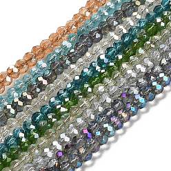 Color mezclado Perlas de rondelle facetado de vidrio electrochapa hebras, medio chapado, color mezclado, 4x3 mm, agujero: 1 mm, sobre 140 unidades / cadena, 16.5 pulgada