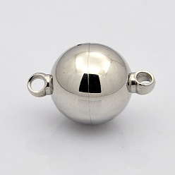 Stainless Steel Color Round 304 Stainless Steel Magnetic Clasps with Loops, Stainless Steel Color, 23x16mm, Hole: 2mm