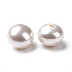 White ABS Plastic Beads, Imitation Shell & Pearl, Half Drilled, Abacus, White, 14x10.5mm, Hole: 1.2mm