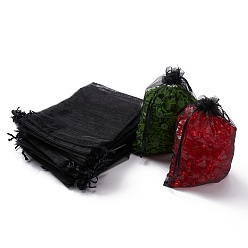 Negro Bolsas de regalo de organza con cordón, bolsas de joyería, banquete de boda favor de navidad bolsas de regalo, negro, 20x15 cm