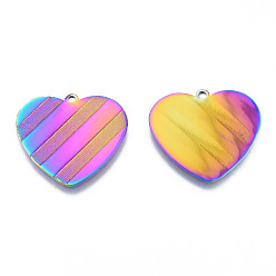 Rainbow Color Ion Plating(IP) 304 Stainless Steel Pendants, Heart, Rainbow Color, 24.5x27x1mm, Hole: 1.6mm