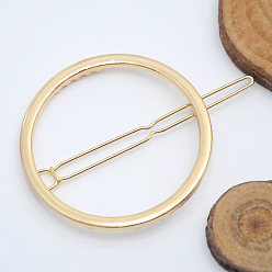 Golden Alloy Geometric Hair Barrettes, Frog Buckle Hairpin for Women, Girls, Round Ring, Golden, 63x48mm