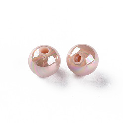 Pêche Perles acryliques opaques, de couleur plaquée ab , ronde, peachpuff, 8x7mm, Trou: 2mm, environ1745 pcs / 500 g