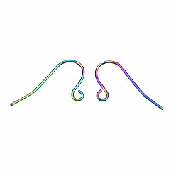 Rainbow Color 304 нержавеющей стали серьги крюков, провод уха, с горизонтальной петлей, Радуга цветов, 21~22x11.5 мм, отверстие : 1.8 мм, 21 датчик, штифты : 0.7 мм