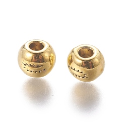 Antique Golden Tibetan Style Alloy Beads, Antique Golden Color, Cadmium Free & Lead Free, Round, Size: about 7mm in diameter, hole: 3mm