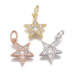 Mixed Color Brass Micro Pave Cubic Zirconia Charms, with Jump Ring, Long-Lasting Plated, Pentagram Star, Clear, Mixed Color, 12x10x2mm, Hole: 3mm