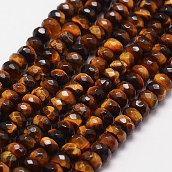 Tiger Eye Natural Tiger Eye Beads Strands, Grade A, Faceted, Rondelle, 6x4mm, Hole: 1.2mm, 99pcs/strand, 15.7 inch