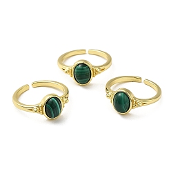 Malachite Natural Malachite Oval Open Cuff Rings, Golden Brass Finger Ring, Cadmium Free & Lead Free, US Size 7(17.3mm)