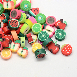 Mixed Color Fruit Eco-Friendly Handmade Polymer Clay Beads, Mixed Color, 10~11x9~11x4~6mm, Hole: 1.5mm